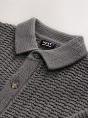 Charcoal Grey Textured Button Through Knitted Polo Shirt (3mths-7yrs) - Image 3 of 4