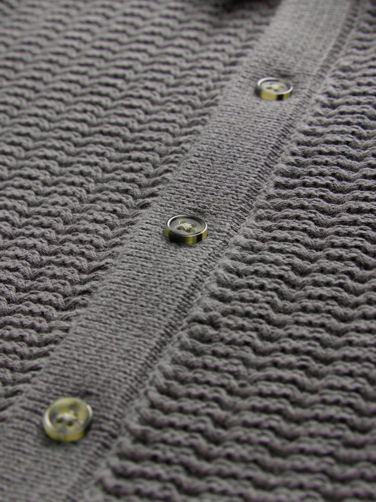 Charcoal Grey Textured Button Through Knitted Polo Shirt (3mths-7yrs) - Image 4 of 4