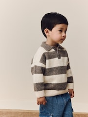 Grey/Brown Stripe Knitted Rugby Polo Shirt (3mths-7yrs) - Image 4 of 10