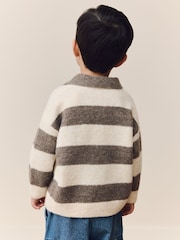 Grey/Brown Stripe Knitted Rugby Polo Shirt (3mths-7yrs) - Image 5 of 10