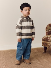 Grey/Brown Stripe Knitted Rugby Polo Shirt (3mths-7yrs) - Image 6 of 10