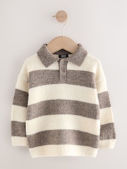 Grey/Brown Stripe Knitted Rugby Polo Shirt (3mths-7yrs) - Image 7 of 10
