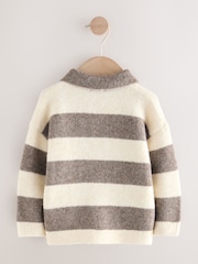 Grey/Brown Stripe Knitted Rugby Polo Shirt (3mths-7yrs) - Image 8 of 10