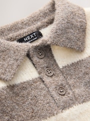 Grey/Brown Stripe Knitted Rugby Polo Shirt (3mths-7yrs) - Image 9 of 10