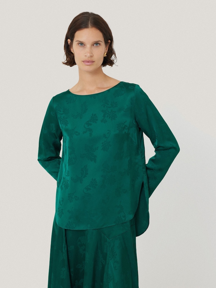 Jigsaw Green Floral Jacquard Boatneck Top - Image 1 of 6