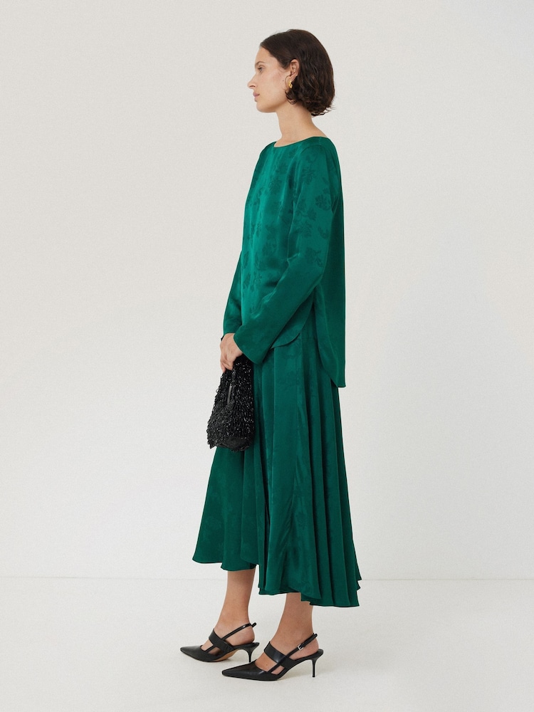 Jigsaw Green Floral Jacquard Boatneck Top - Image 2 of 6