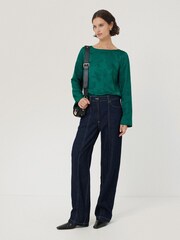 Jigsaw Green Floral Jacquard Boatneck Top - Image 3 of 6