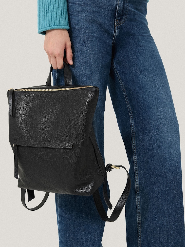 Jigsaw Black 100% Cotton Pebble Leather Backpack - Image 6 of 6