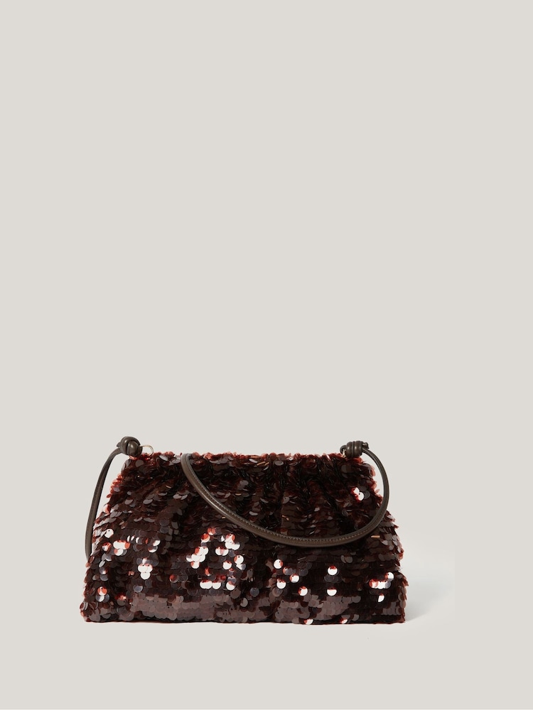 Jigsaw Brown Oversized Sequin Clutch - Image 1 of 7