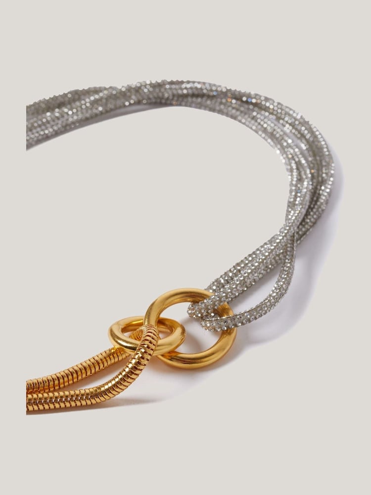 Jigsaw Silver Tone Sparkle Cord Necklace - Image 2 of 4