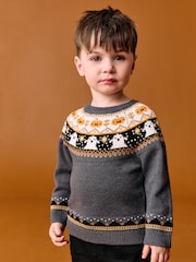 Charcoal Grey Fairisle Halloween Knitted Crew Neck Jumper (3mths-7yrs) - Image 1 of 5