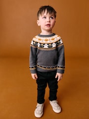 Charcoal Grey Fairisle Halloween Knitted Crew Neck Jumper (3mths-7yrs) - Image 3 of 5