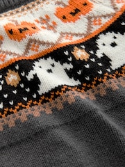 Charcoal Grey Fairisle Halloween Knitted Crew Neck Jumper (3mths-7yrs) - Image 4 of 5