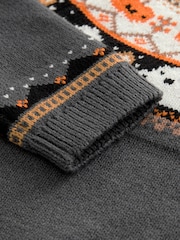 Charcoal Grey Fairisle Halloween Knitted Crew Neck Jumper (3mths-7yrs) - Image 5 of 5