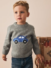 Grey Car Knitted Jumper (3mths-7yrs) - Image 1 of 7
