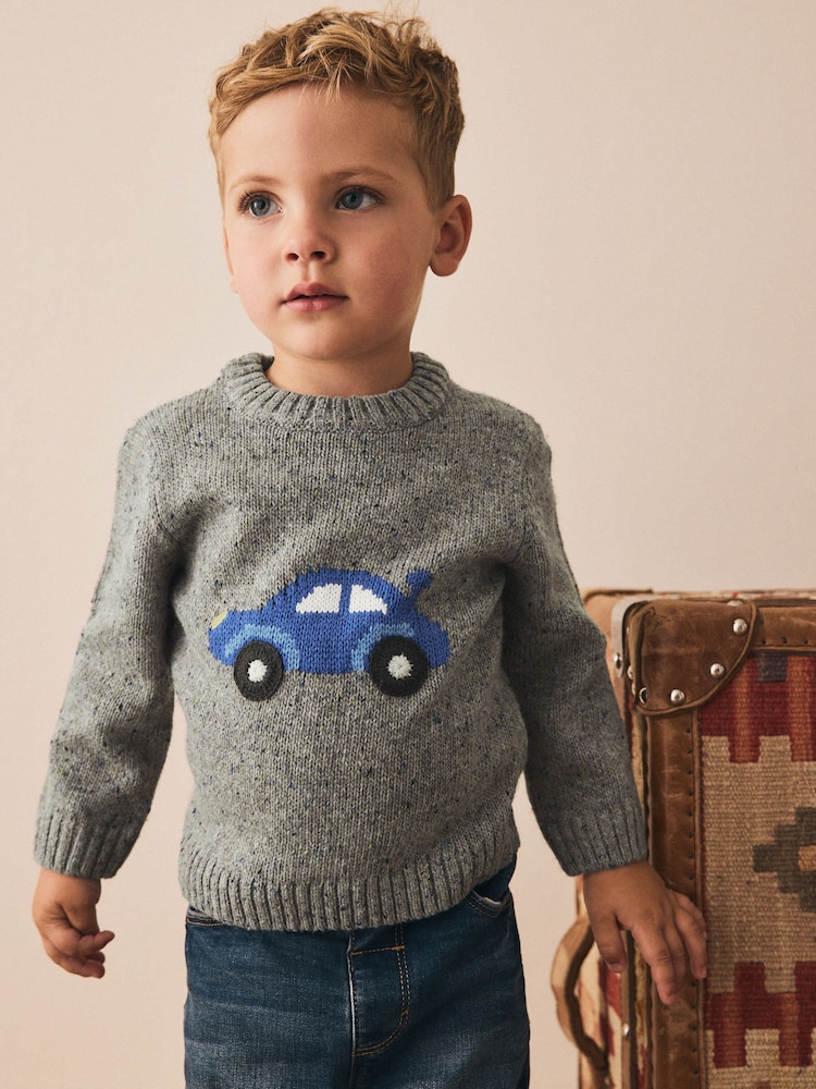 Grey Car Knitted Jumper (3mths-7yrs) - Image 1 of 7