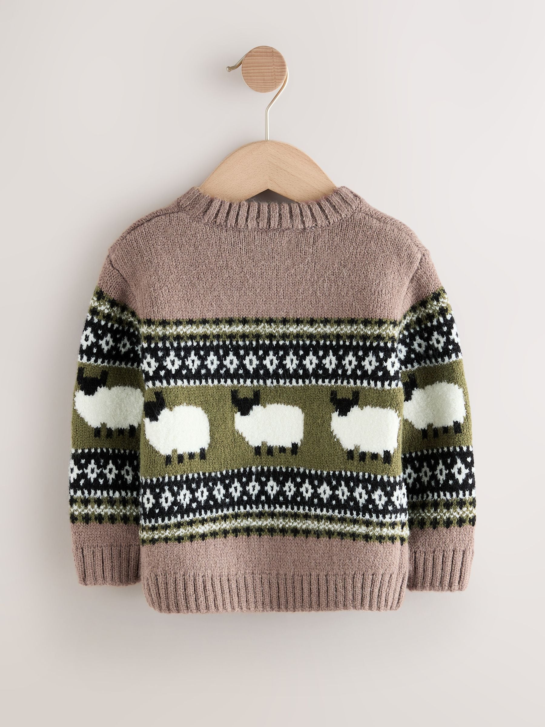 Buy Brown Sheep Fairisle Pattern Knitted Crew Neck Jumper (3mths