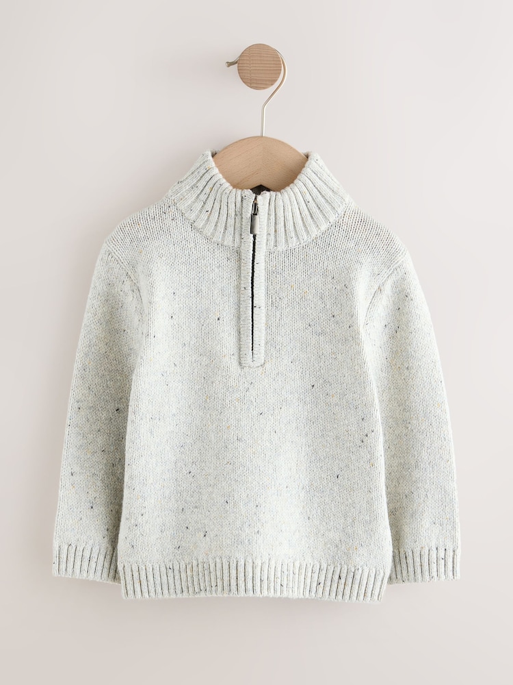 Neutral Knitted Quarter Zip Jumper (3mths-7yrs) - Image 1 of 4 Neutral Knitted Quarter Zip Jumper (3mths-7yrs) - Image 1 of 4