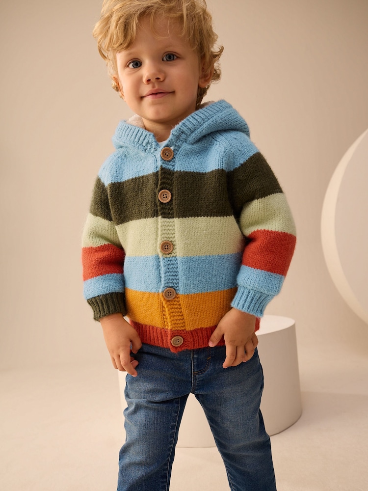 Multi Bright Stripe Character Cardigan (3mths-7yrs) - Image 1 of 8 Multi Bright Stripe Character Cardigan (3mths-7yrs) - Image 1 of 8