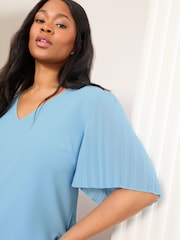 Friends Like These Blue Curve Short Sleeve Pleated Top - Image 2 of 5