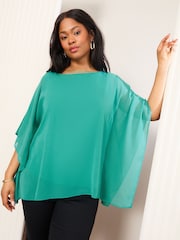 Friends Like These Teal Blue Chiffon Cape Sleeve Blouse - Image 1 of 4