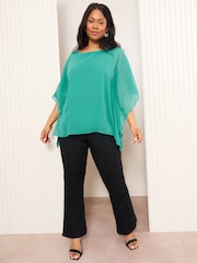 Friends Like These Teal Blue Chiffon Cape Sleeve Blouse - Image 2 of 4