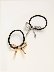 FatFace Multi 2 Pack Metal Bow Hair Ties - Image 2 of 2