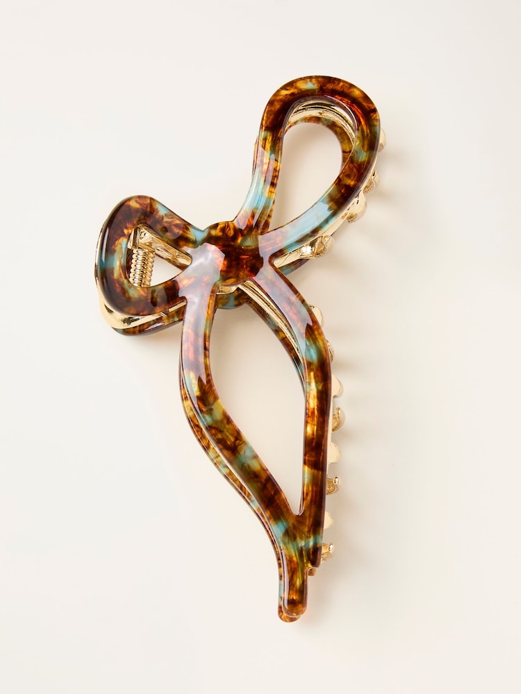 FatFace Tortoiseshell Brown Resin Bow Claw Clip - Image 1 of 2