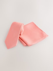 Coral Textured Tie And Pocket Square Set - Image 1 of 4