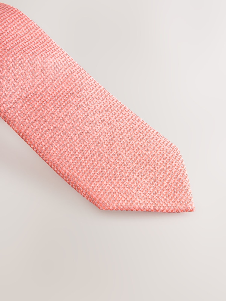 Coral Textured Tie And Pocket Square Set - Image 2 of 4 Coral Textured Tie And Pocket Square Set - Image 2 of 4