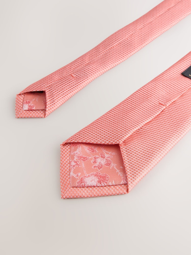 Coral Textured Tie And Pocket Square Set - Image 3 of 4