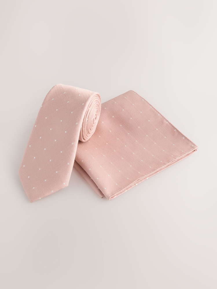 Pink Polka Dot Tie and Pocket Square Set - Image 1 of 4