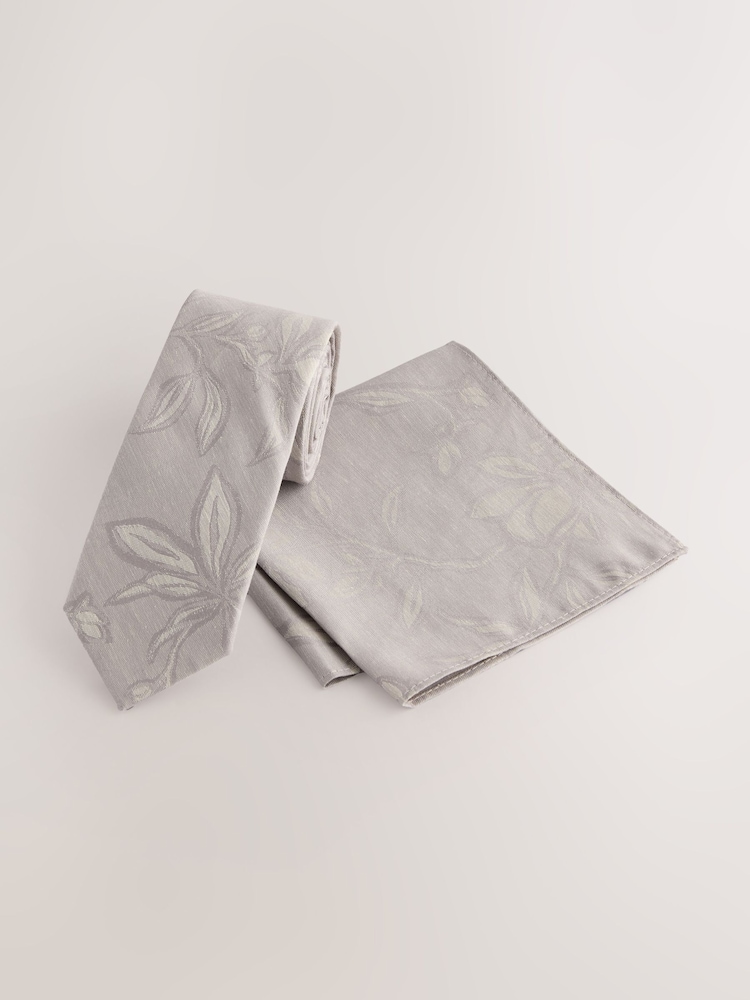 Grey/Rust Tie and Pocket Square Set - Image 1 of 4