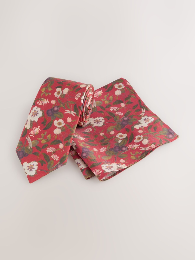 Red Kew Gardens Floral Tie and Pocket Square - Image 1 of 4