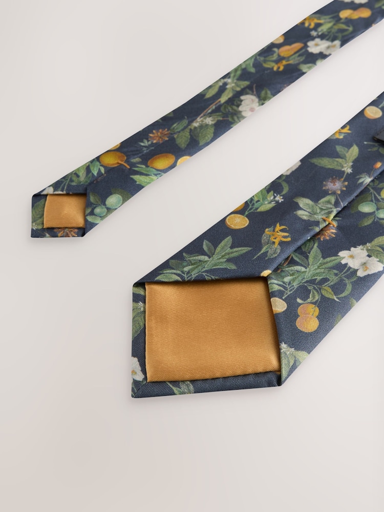 Navy - Kew Gardens Floral Tie na Pocket Square - Image 3 of 4