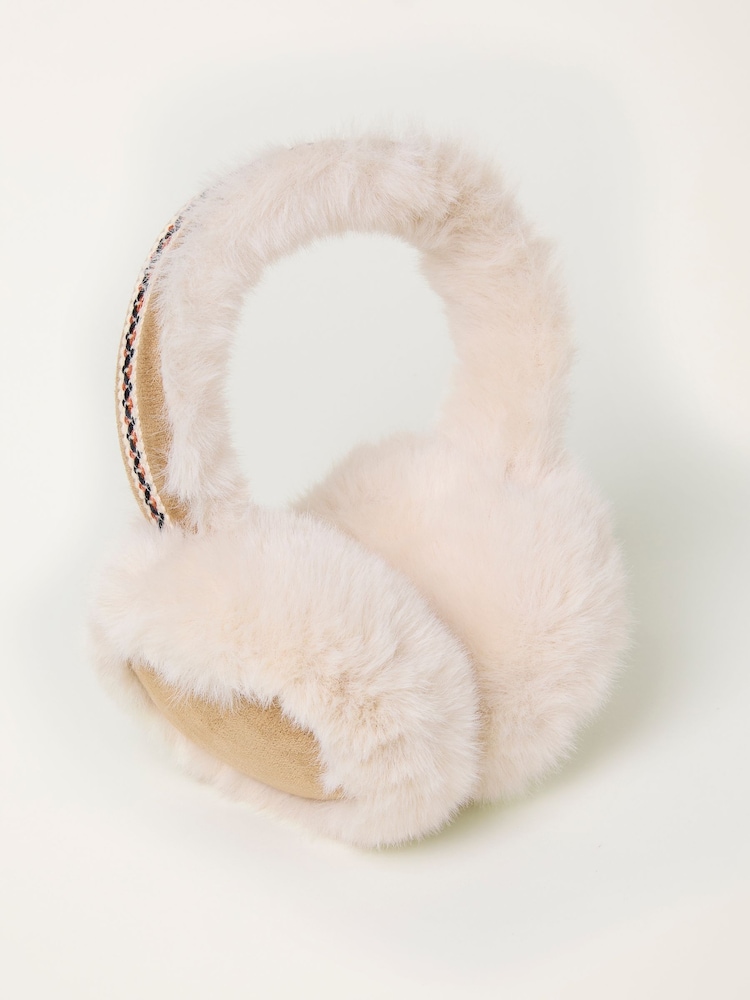 FatFace Tan Brown Fluffy Earmuffs - Image 1 of 2