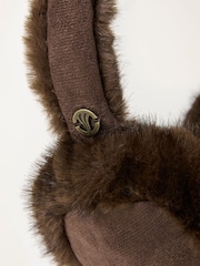FatFace Chocolate Brown Fluffy Earmuffs - Image 2 of 2