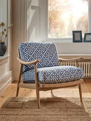 Woven Geometric Blue Hampton Wooden Accent Chair - Image 1 of 8