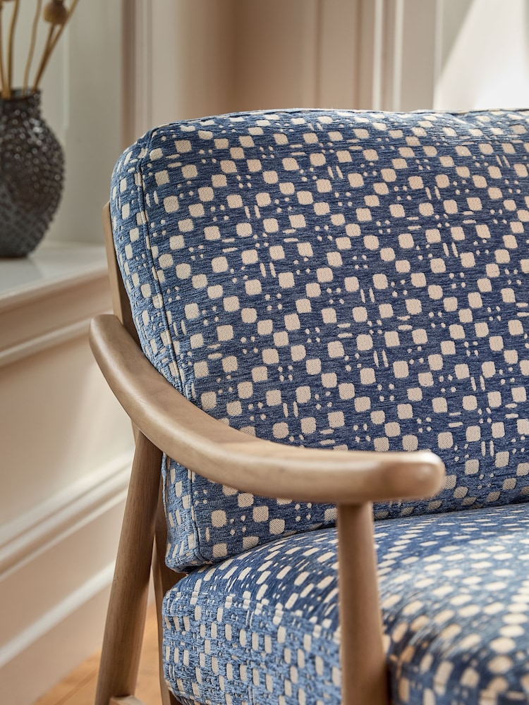 Woven Geometric Blue Hampton Wooden Accent Chair - Image 2 of 8