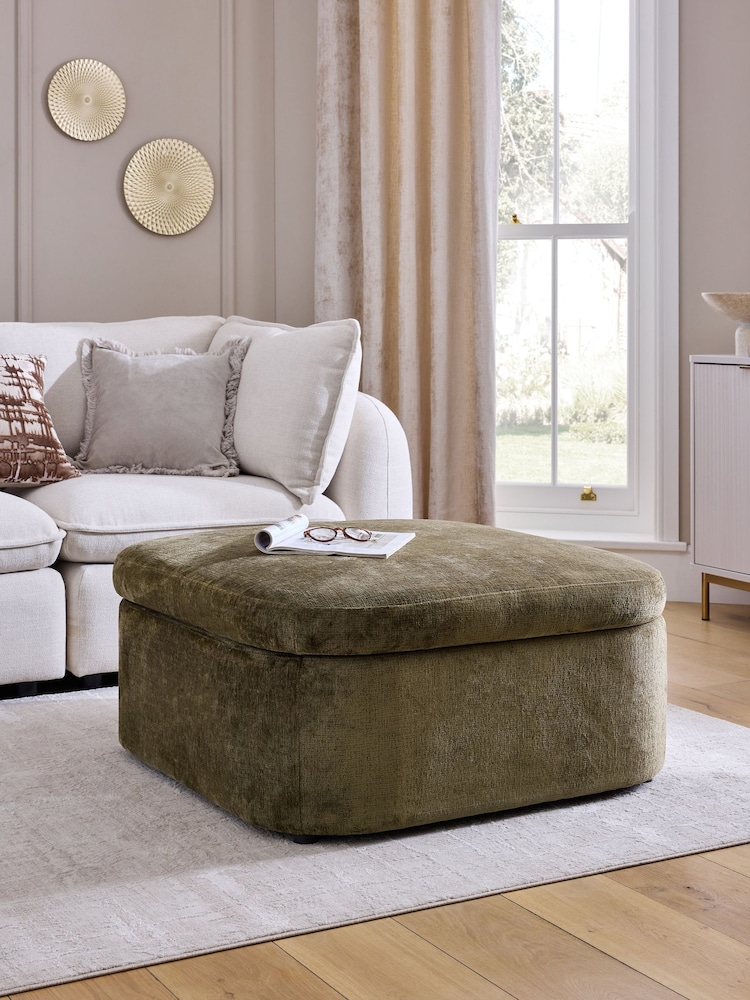 Plush Chenille Moss Green Kimpton Storage Footstool - Image 1 of 7 Plush Chenille Moss Green Kimpton Storage Footstool - Image 1 of 7