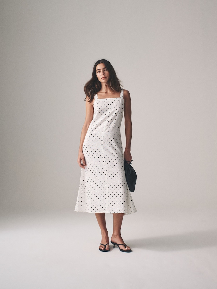 The Set Black/Spot 2 Pack Strappy A-Line Linen Blend Dresses - Image 1 of 7