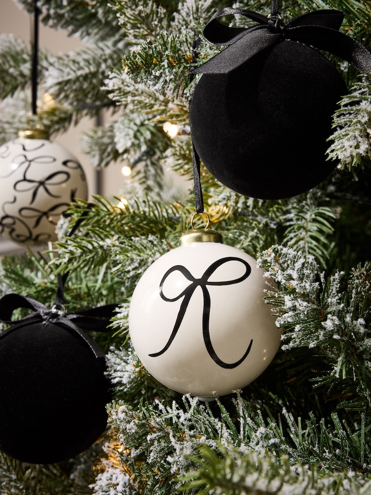 Set of 9 Black/White Bow Christmas Baubles - Image 2 of 3 Set of 9 Black/White Bow Christmas Baubles - Image 2 of 3