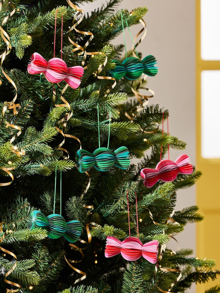 6 Pack Bright Paper Sweets Christmas Baubles - Image 2 of 3