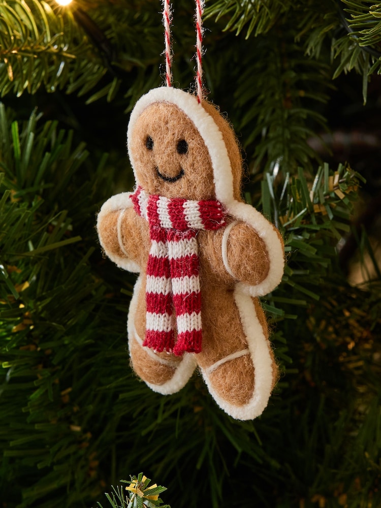 3 Pack Brown Gingerbread Felt Baubles - Image 2 of 3