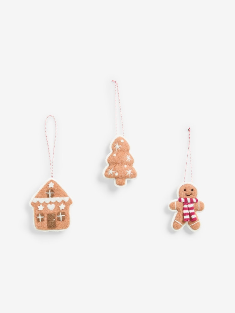3 Pack Brown Gingerbread Felt Baubles - Image 3 of 3