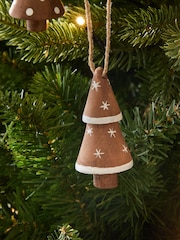 6 Pack Brown Wooden Tree Christmas Baubles - Image 2 of 3