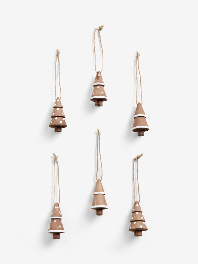 6 Pack Brown Wooden Tree Christmas Baubles - Image 3 of 3