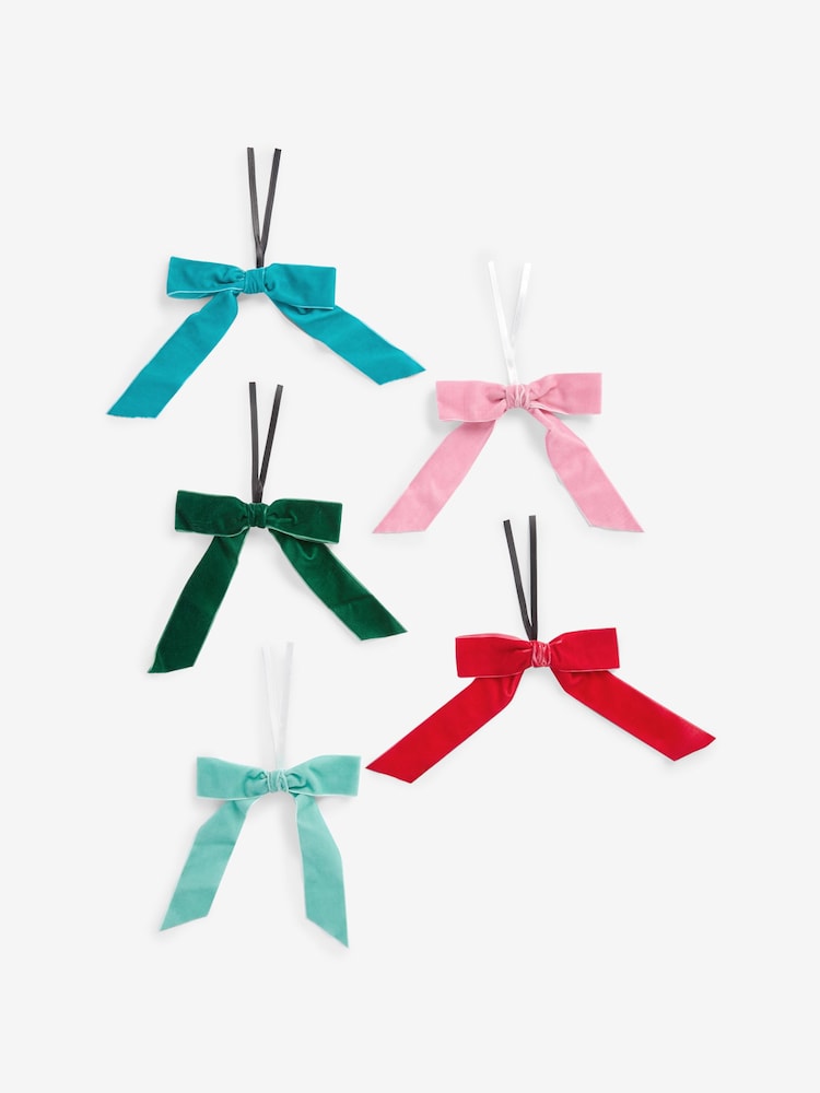 Set of 5 Bright Velvet Bow Baubles - Image 3 of 3