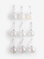 Set of 9 White Luxe Glass Christmas Baubles - Image 1 of 1