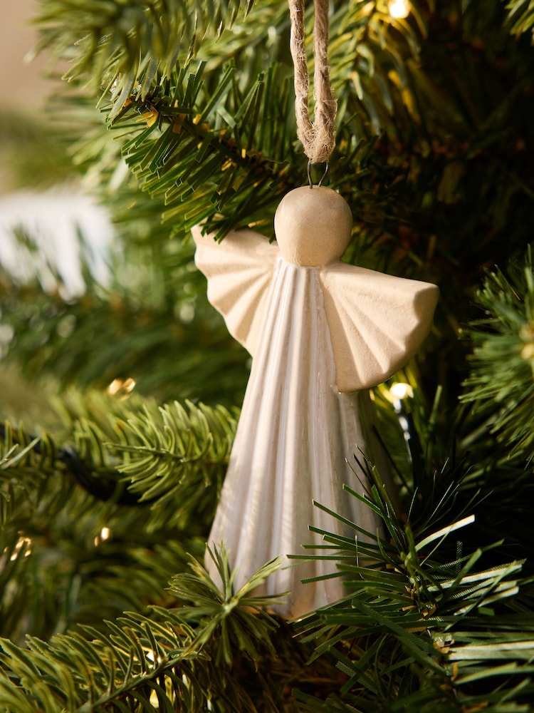3 Pack Natural Ceramic Angel Christmas Baubles - Image 2 of 3